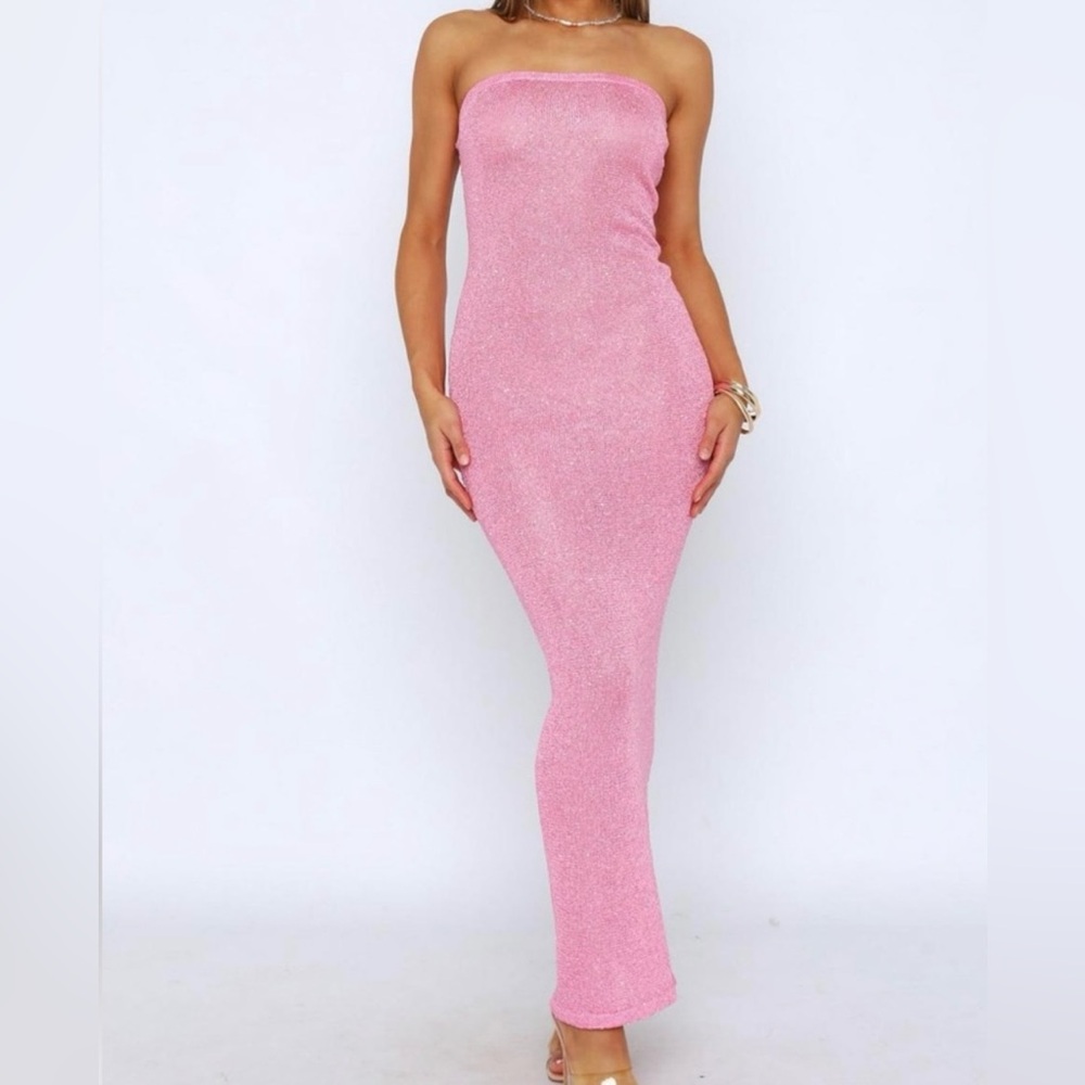 White Fox Strapless Pink Maxi Dress
